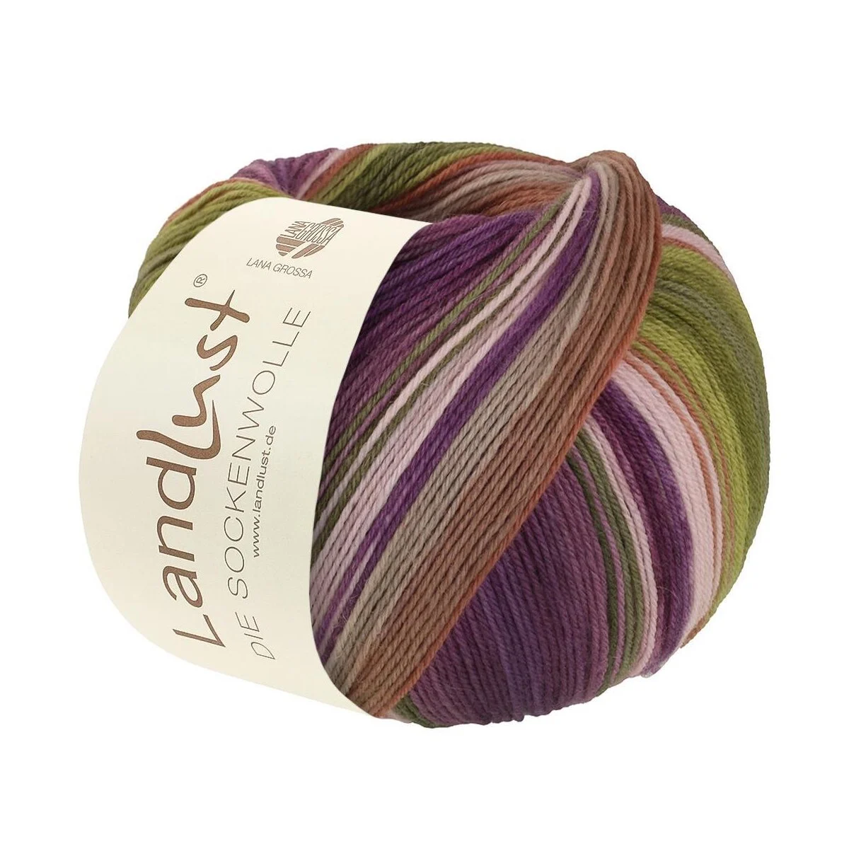 Lana Grossa - Landlust die Sockenwolle 0131 moosgrün olivgrün lindgrün zimt rosa rotviolett graubeige nougat gestreift