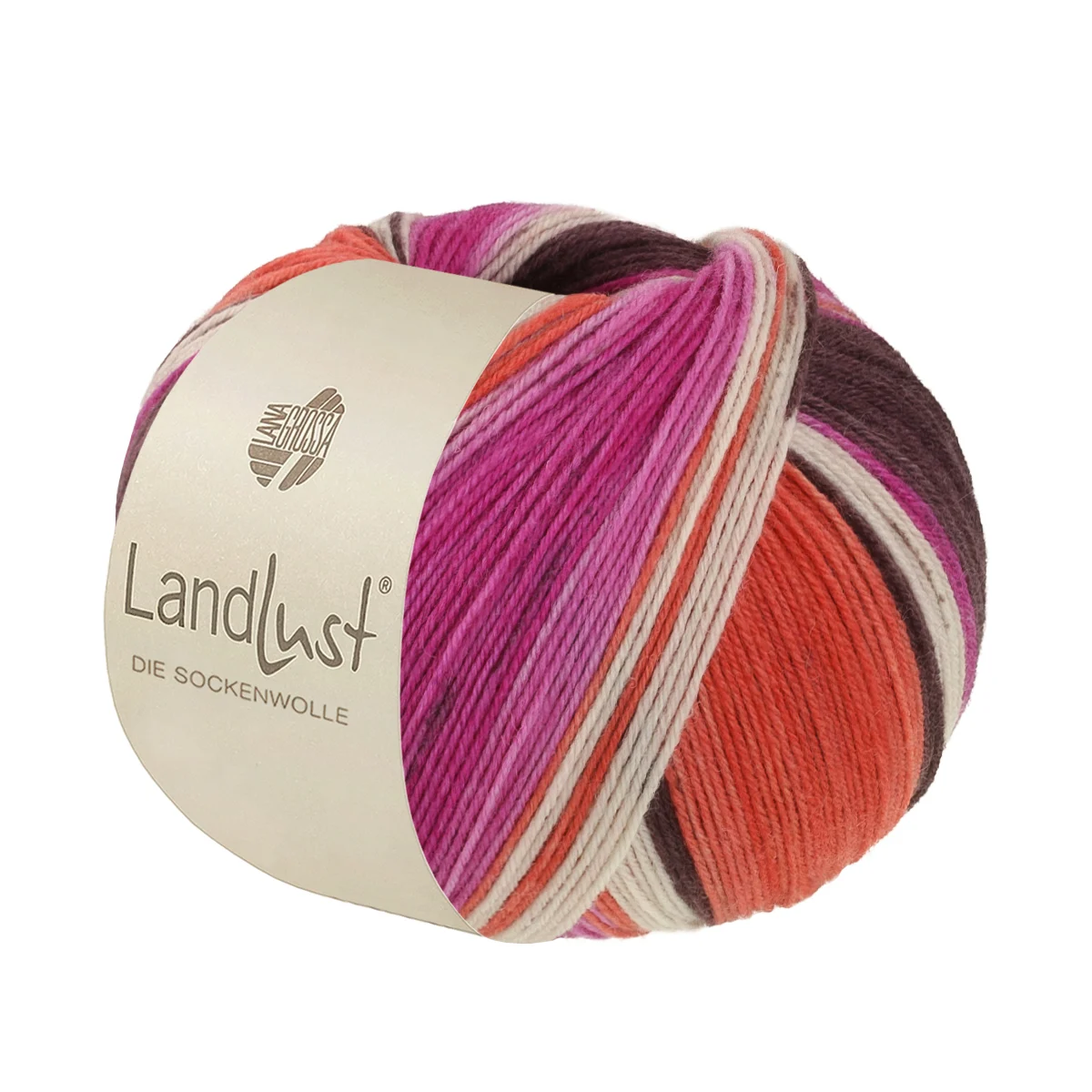 Lana Grossa - Landlust die Sockenwolle 0135 graubraun fuchsia ecru terrakotta orchidee gestreif