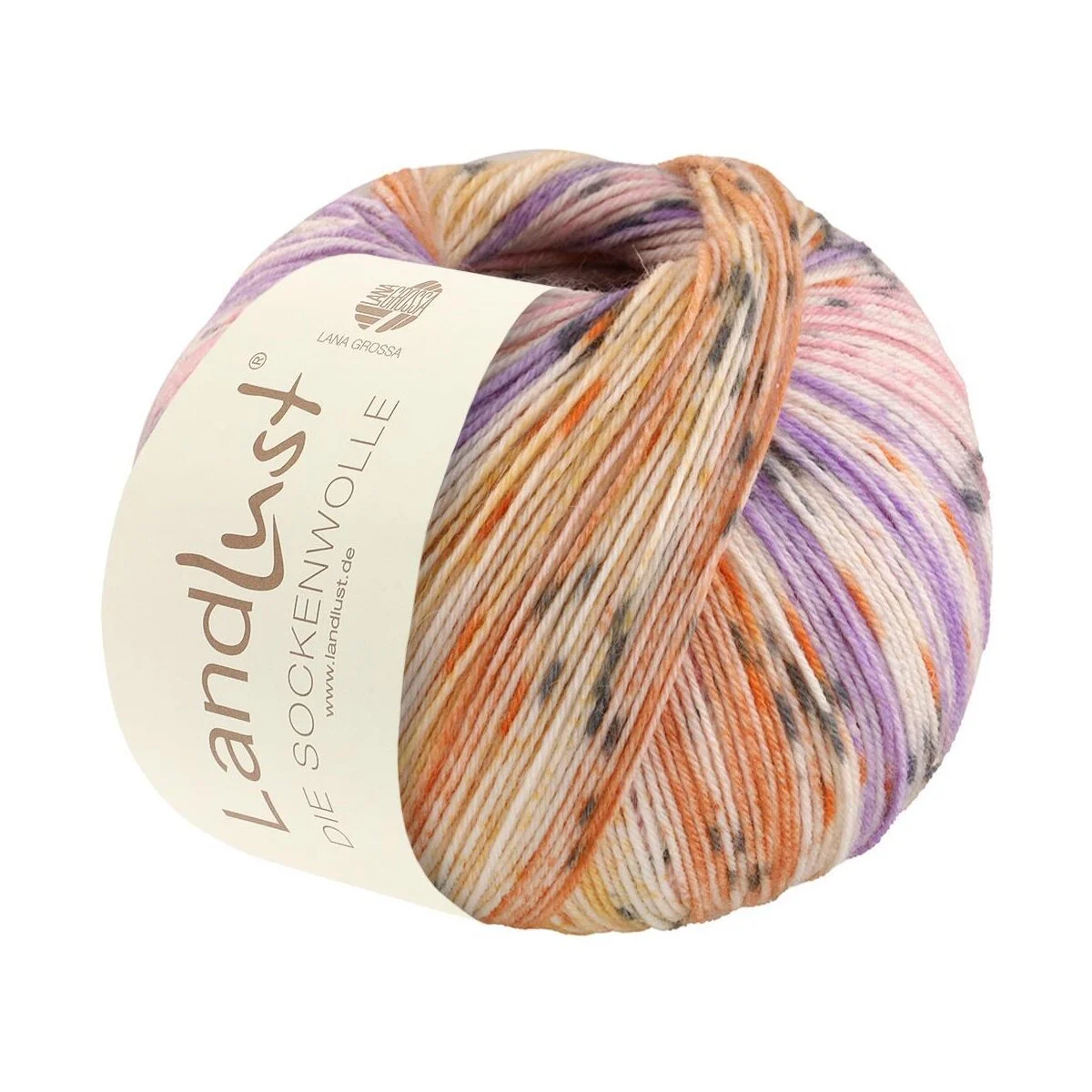 Lana Grossa - Landlust die Sockenwolle 0513 ecru rosa viola braunorange apricot dunkelgrau gestreift