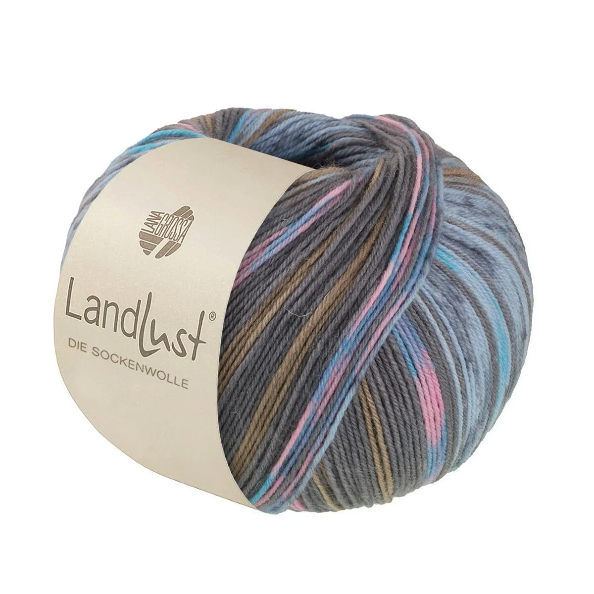 Lana Grossa - Landlust die Sockenwolle 0616 türkis grau zartblau rosé khakibeige gestreift