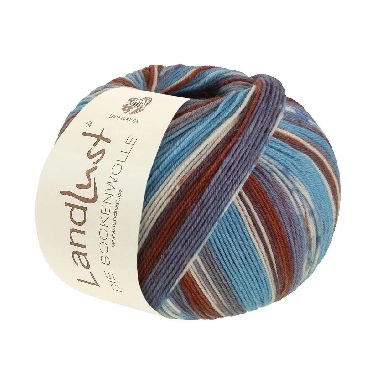 Lana Grossa - Landlust die Sockenwolle 0719 grau türkisblau weiß dunkelbraun rehbraun gestreift mit jacquard