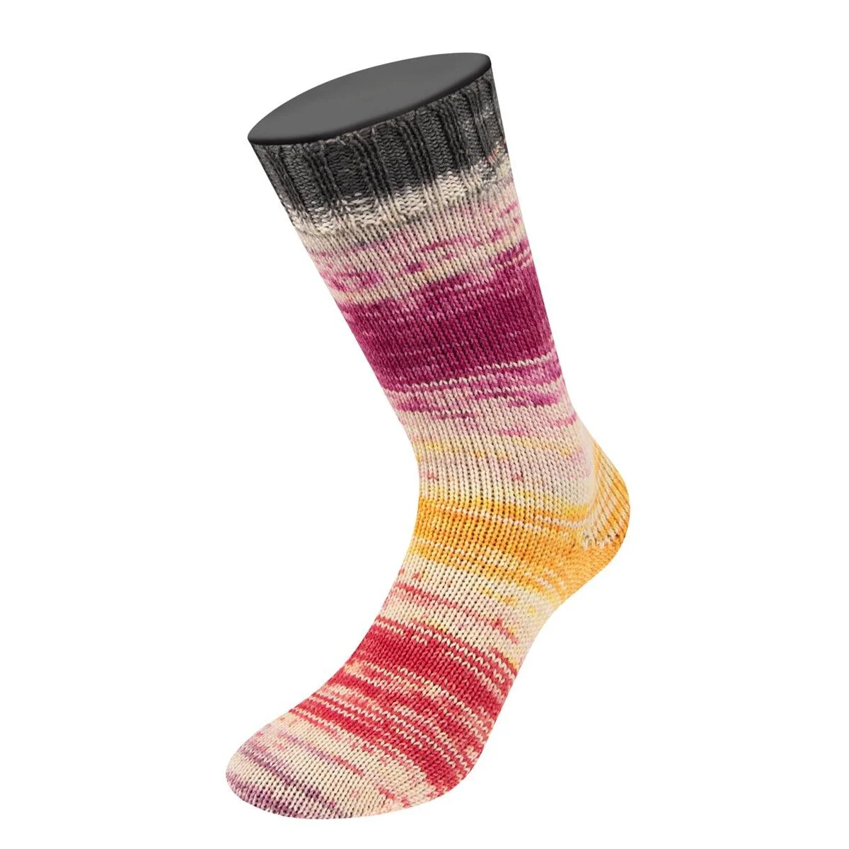 Lana Grossa - Meilenweit 100g Dusk 6211 violett rohweiß rot gelb orange fuchsia dunkelgrau
