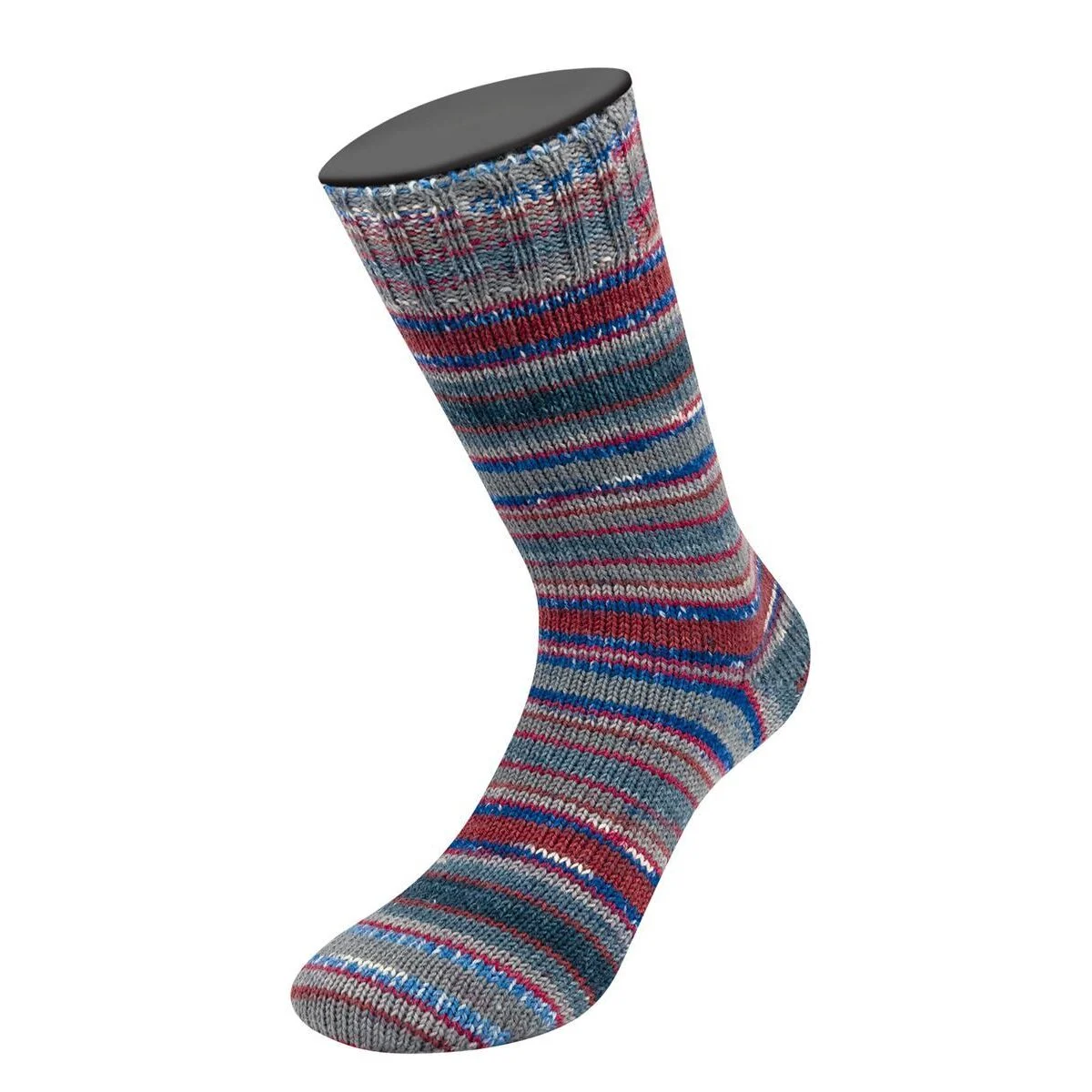 Lana Grossa - Meilenweit 100g Merino Extrafine Coccole 3803 blau weiß burgund dunkelrot grau dunkelgrau stahlgrau gestreift