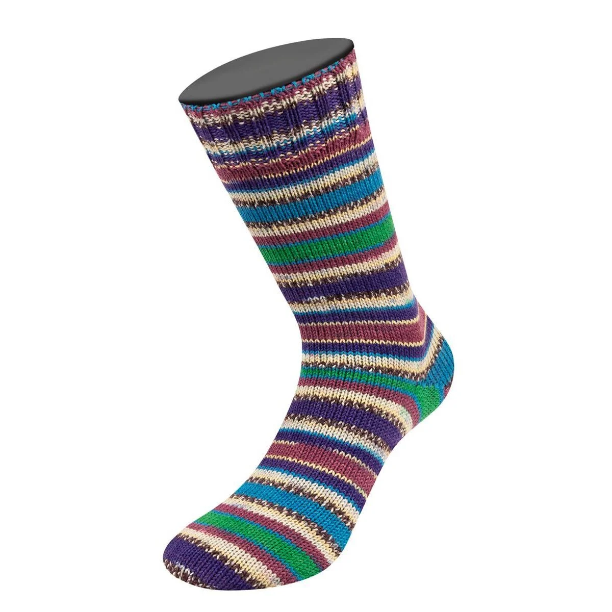 Lana Grossa - Meilenweit 100g Merino Extrafine Coccole 3805 grün azur mauve weiß vanille dunkelbraun blauviolett gestreift