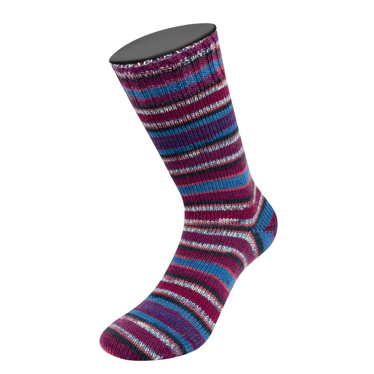 Lana Grossa - Meilenweit 100g Merino Extrafine Coccole 3808 anthrazit hellrot hellblau weiß rotviolett azur blauviolett gestreift