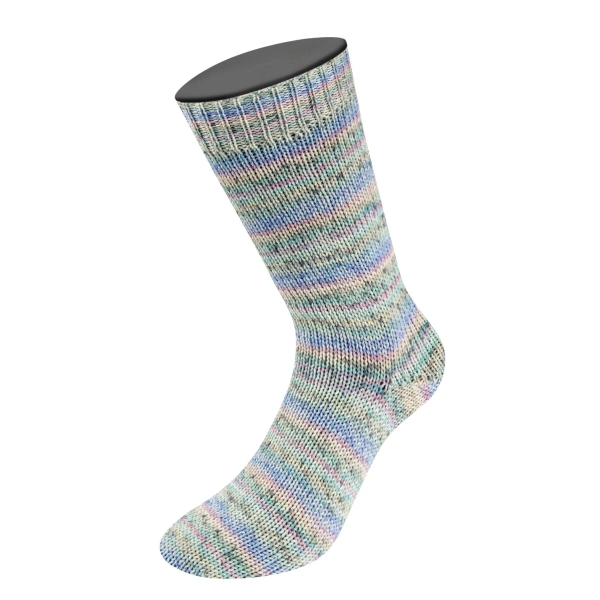 Lana Grossa - Meilenweit 100g Merino Extrafine Mountain 7601 blau flieder mint hellgrau dunkelgrau gestreift