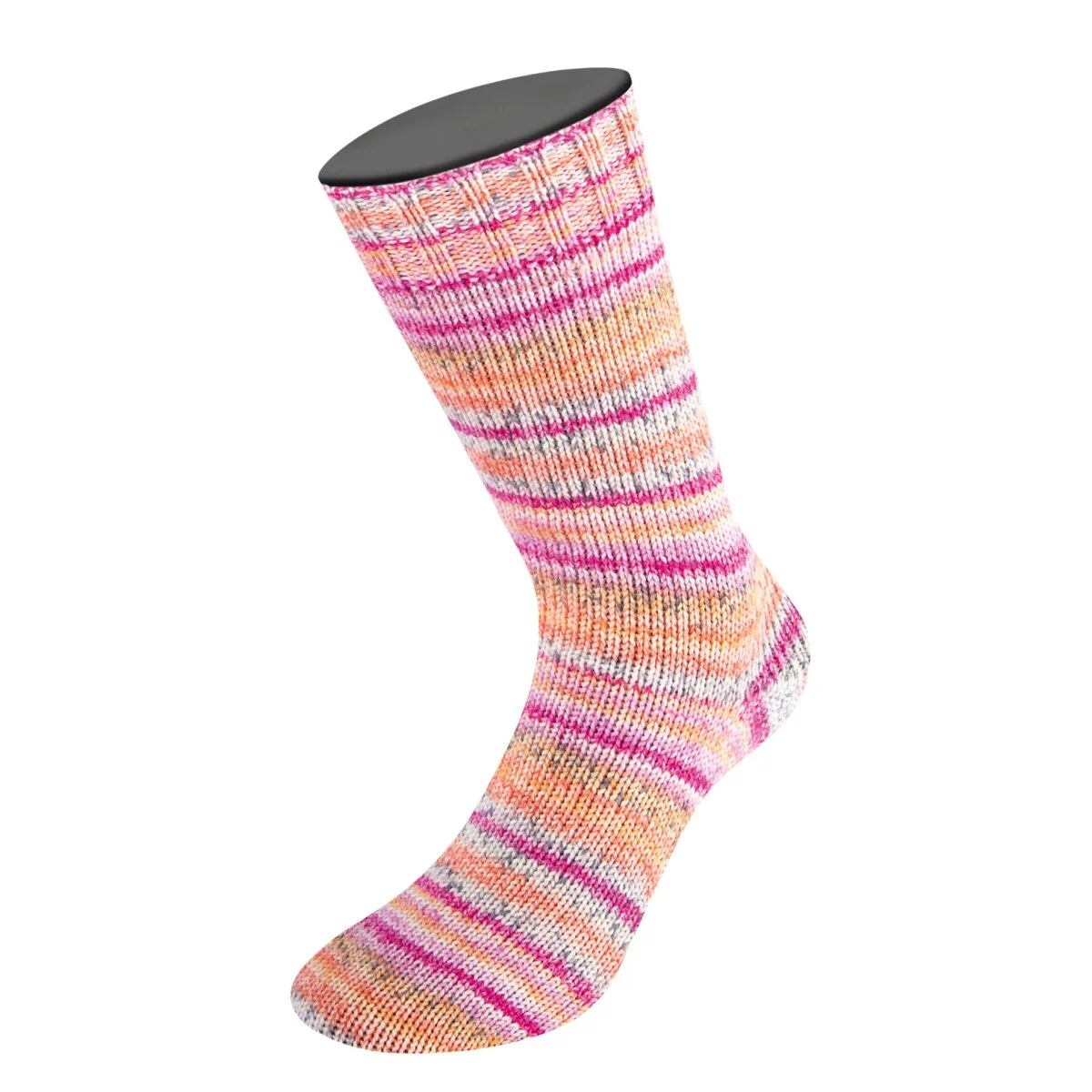 Lana Grossa - Meilenweit 100g Merino Extrafine Pepe 4146 orangerot creme dunkelgrau orangegelb pink fuchsia