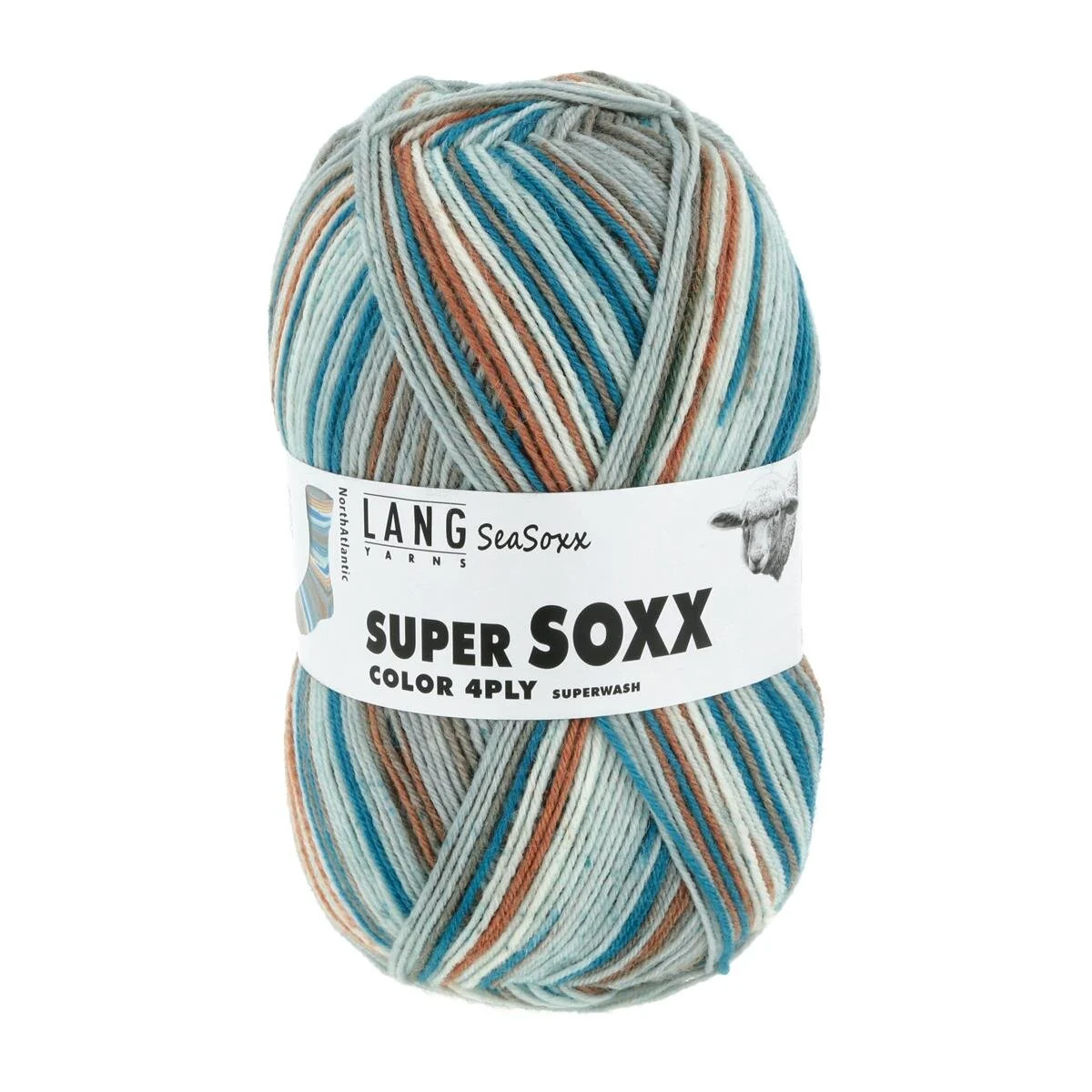 Lang Yarns - Super Soxx Color 4-fach 0414 türkis grau orange