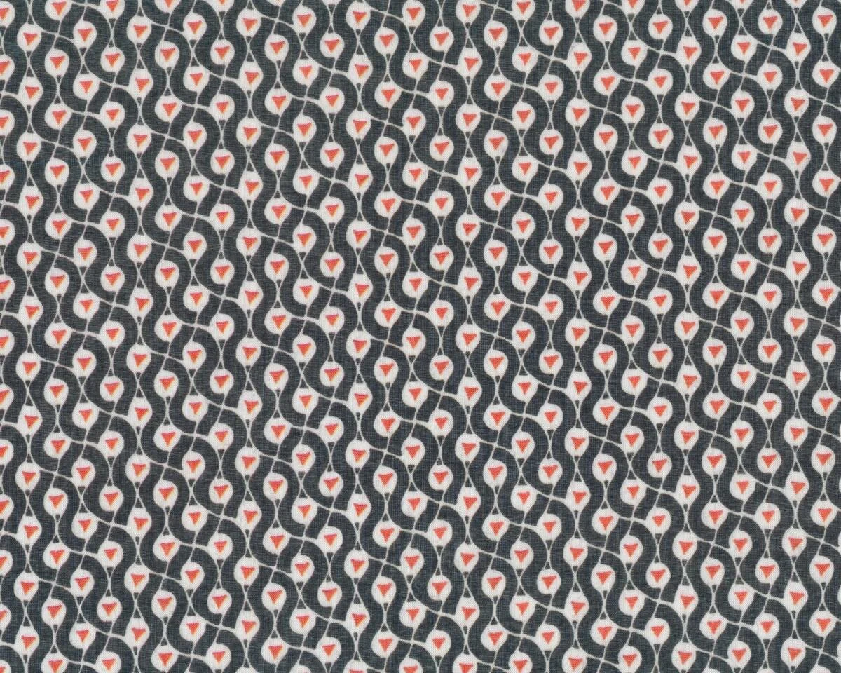 Leichter Baumwoll-Mousseline ALLOVER HEART, Wellen-Gitter, schwarz-weiß-orange