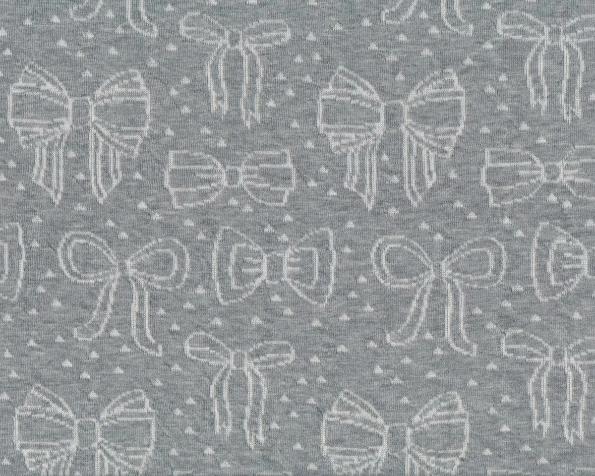 Leichter Bio-Jacquard-Strick BOW PARADE, Schleifen, grau meliert-weiß