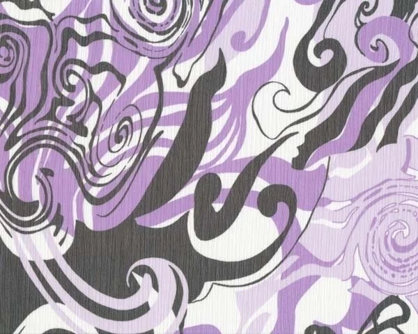 Leichter Chiffon-Crash "Swirl" mit Phantasie-Druck, lila-schwarz