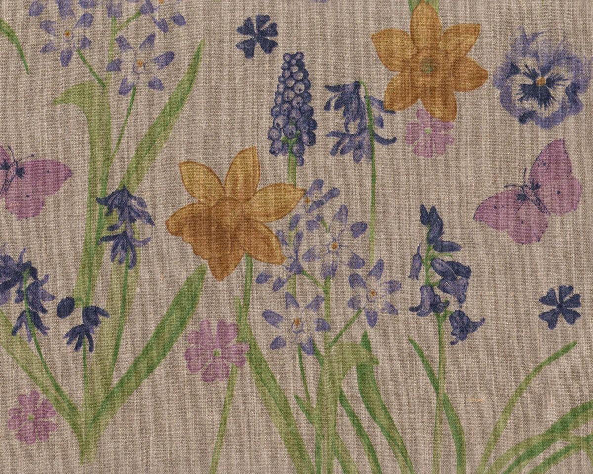 Leinen-Dekostoff NARZISSE, Frühlingsblumen, natur dunkel