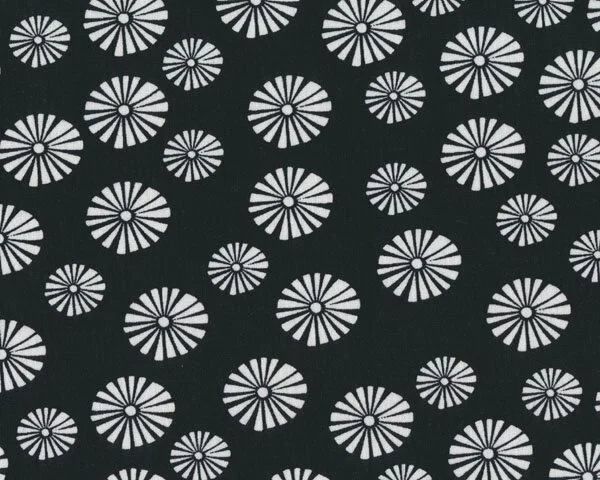 Leinenstoff mit Baumwolle MORI STYLE, Stempelblüten, schwarz-gebrochenes weiß