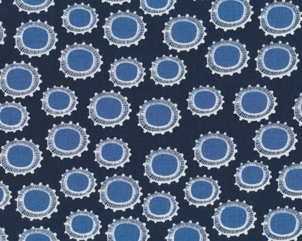 Leinenstoff mit Baumwolle MORI STYLE, Stickovale, dunkelblau-taubenblau