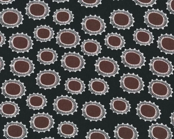 Leinenstoff mit Baumwolle MORI STYLE, Stickovale, schwarz-braun