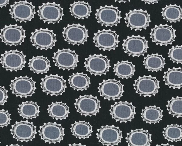 Leinenstoff mit Baumwolle MORI STYLE, Stickovale, schwarz-grau