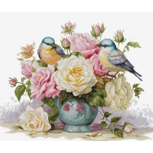 Luca-S - Vase with Roses and Birds