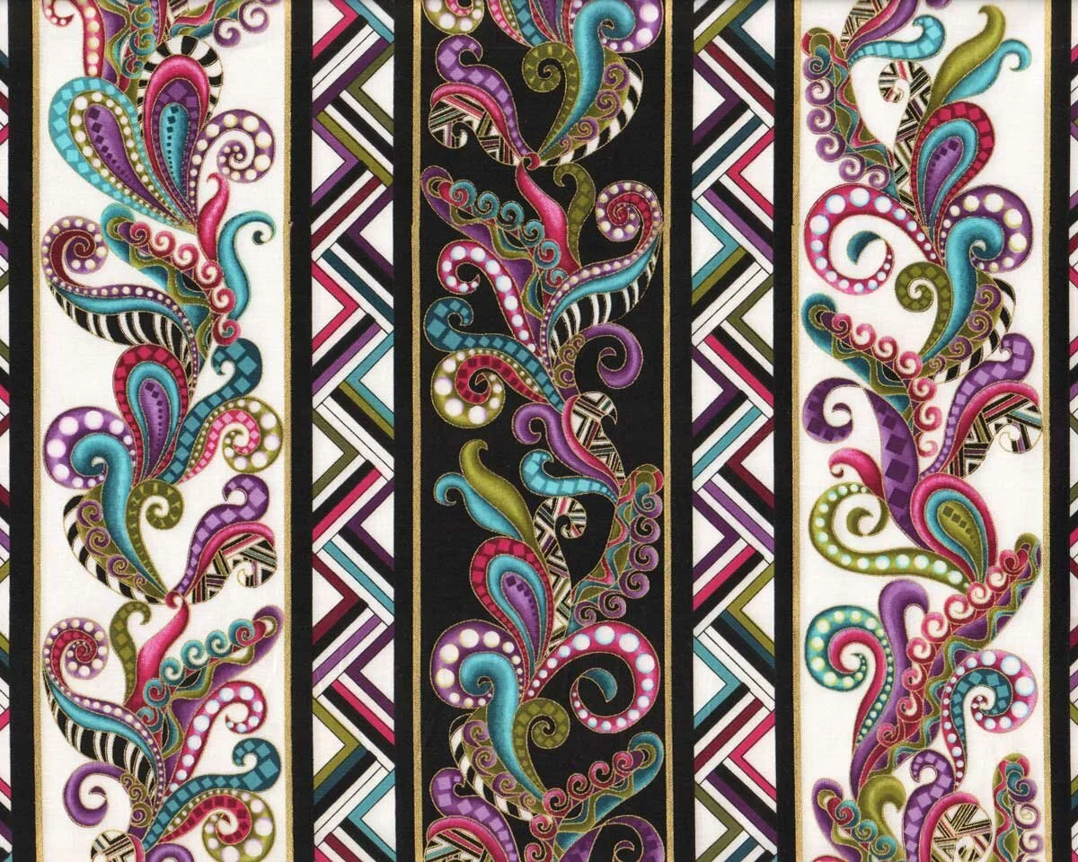 Metallic-Patchworkstoff DOG ON IT, Paisley-Bordüre, Ann Lauer