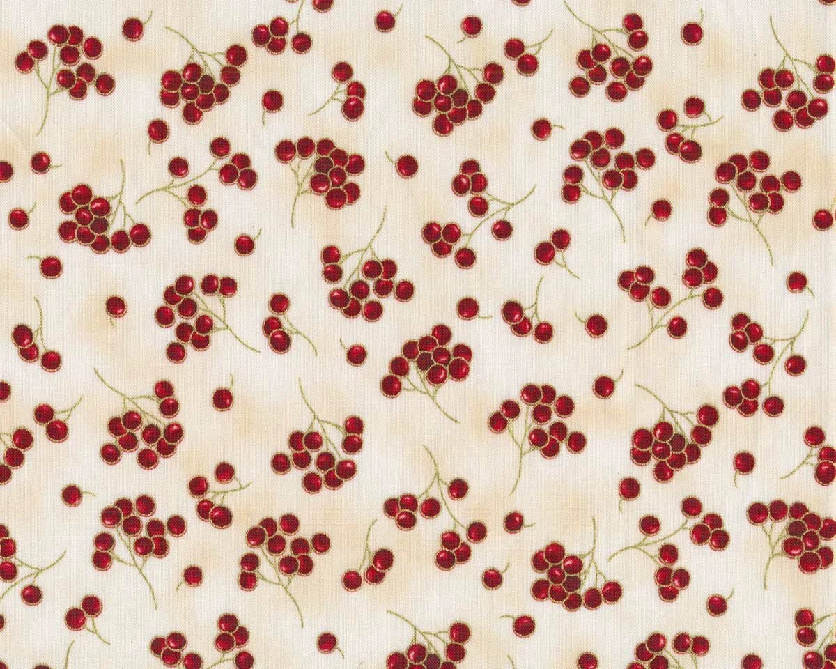 Metallic-Patchworkstoff HOLIDAY FLOURISH, Beerenzweige, creme-gold, Robert Kaufman