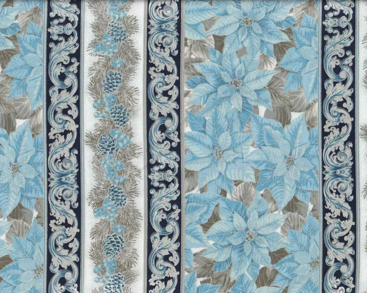 Metallic-Patchworkstoff HOLIDAY FLOURISH, Bordüre-Streifen, hellblau-silber, Robert Kaufman