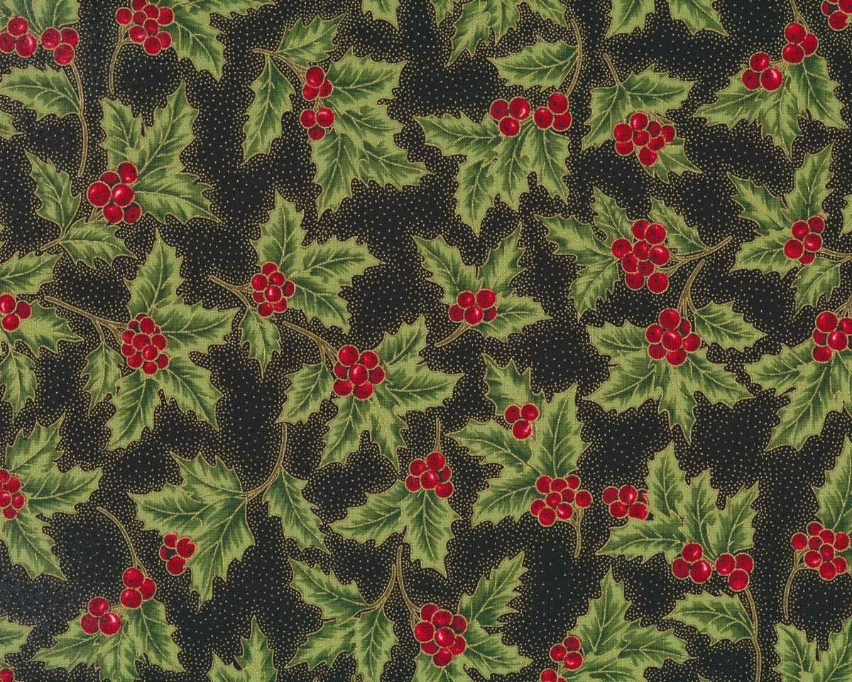 Metallic-Patchworkstoff HOLIDAY FLOURISH, Ilex, schwarz-gold, Robert Kaufman