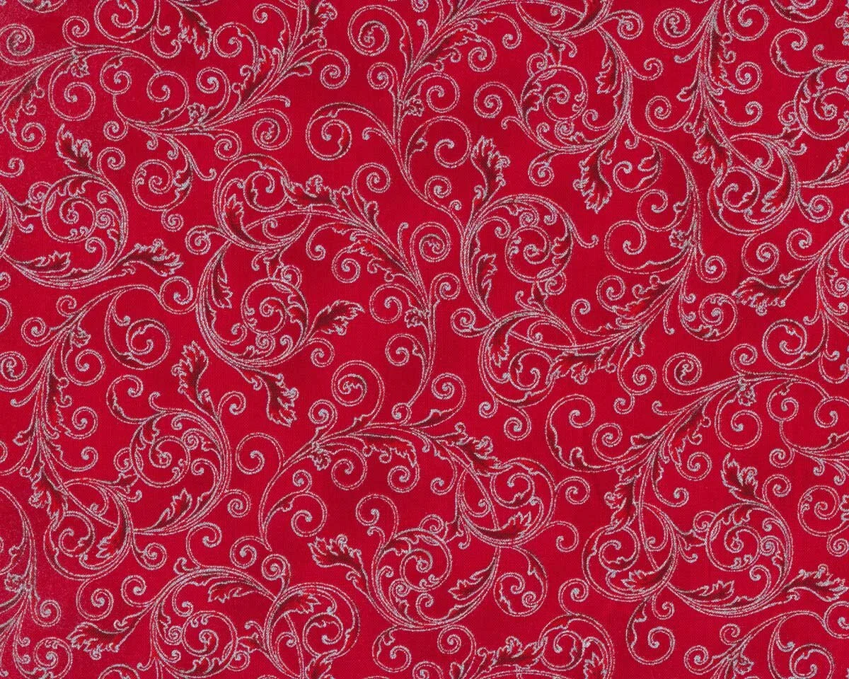 Metallic-Patchworkstoff HOLIDAY FLOURISH, Ranken, rot-silber, Robert Kaufman