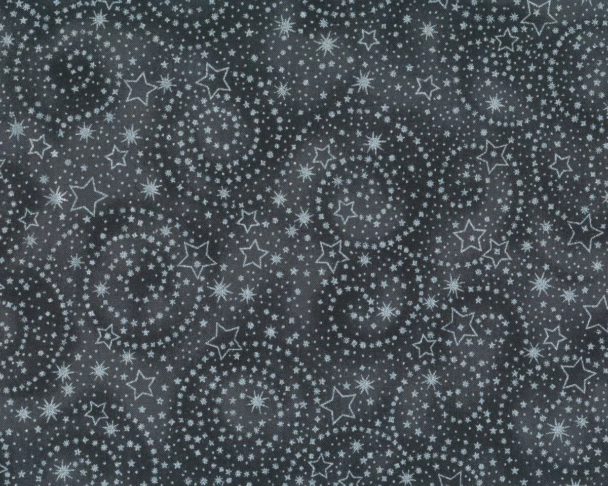 Metallic-Patchworkstoff HOLIDAY FLOURISH, Stern-Kringel, dunkelgrau-silber metallic