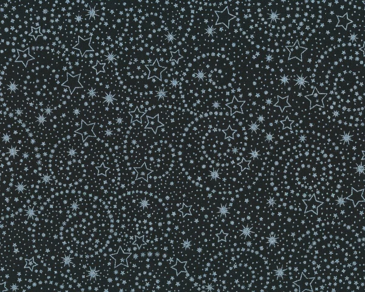 Metallic-Patchworkstoff HOLIDAY FLOURISH, Stern-Kringel, schwarz-silber metallic
