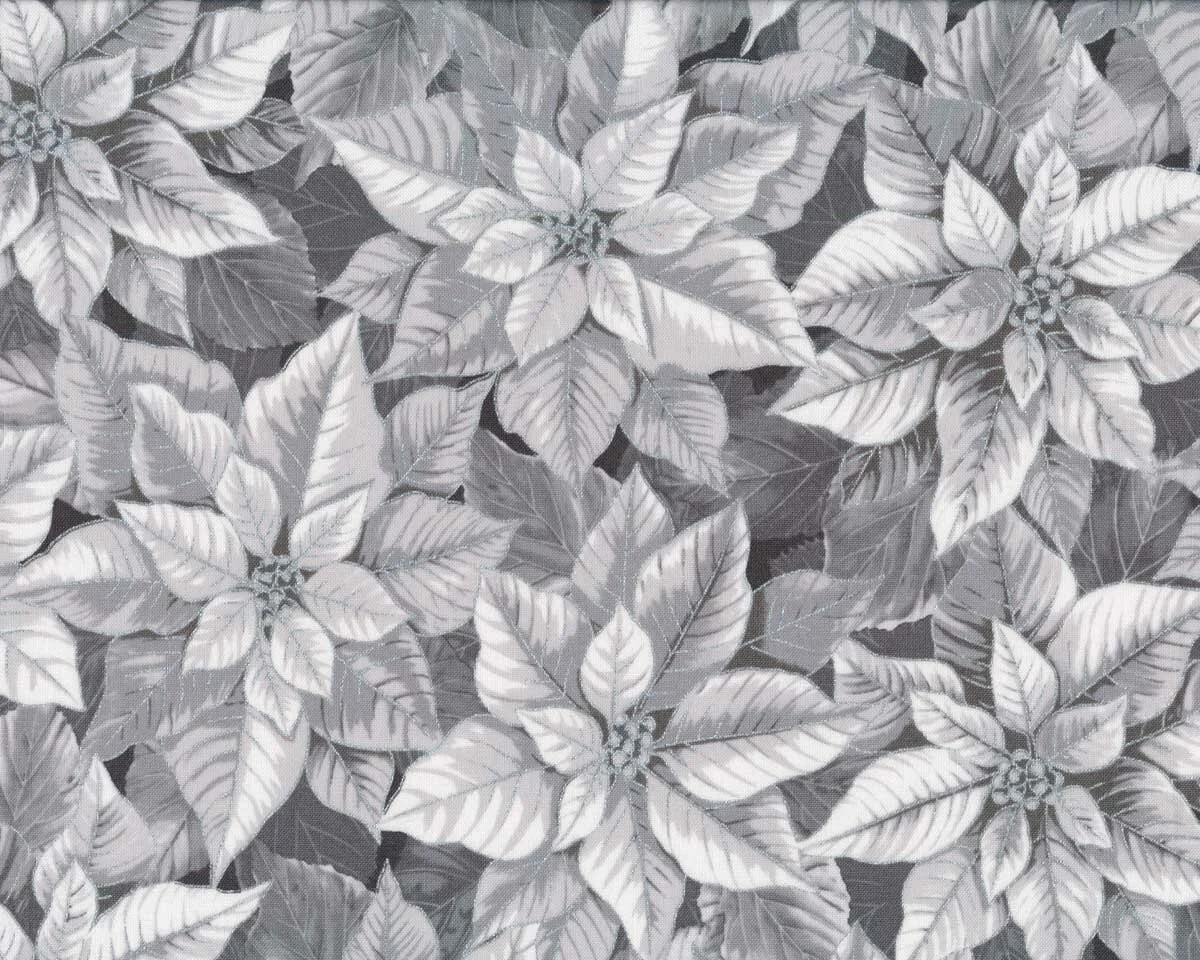 Metallic-Patchworkstoff HOLIDAY FLOURISH, Weihnachtsstern, grau-silber, Robert Kaufman