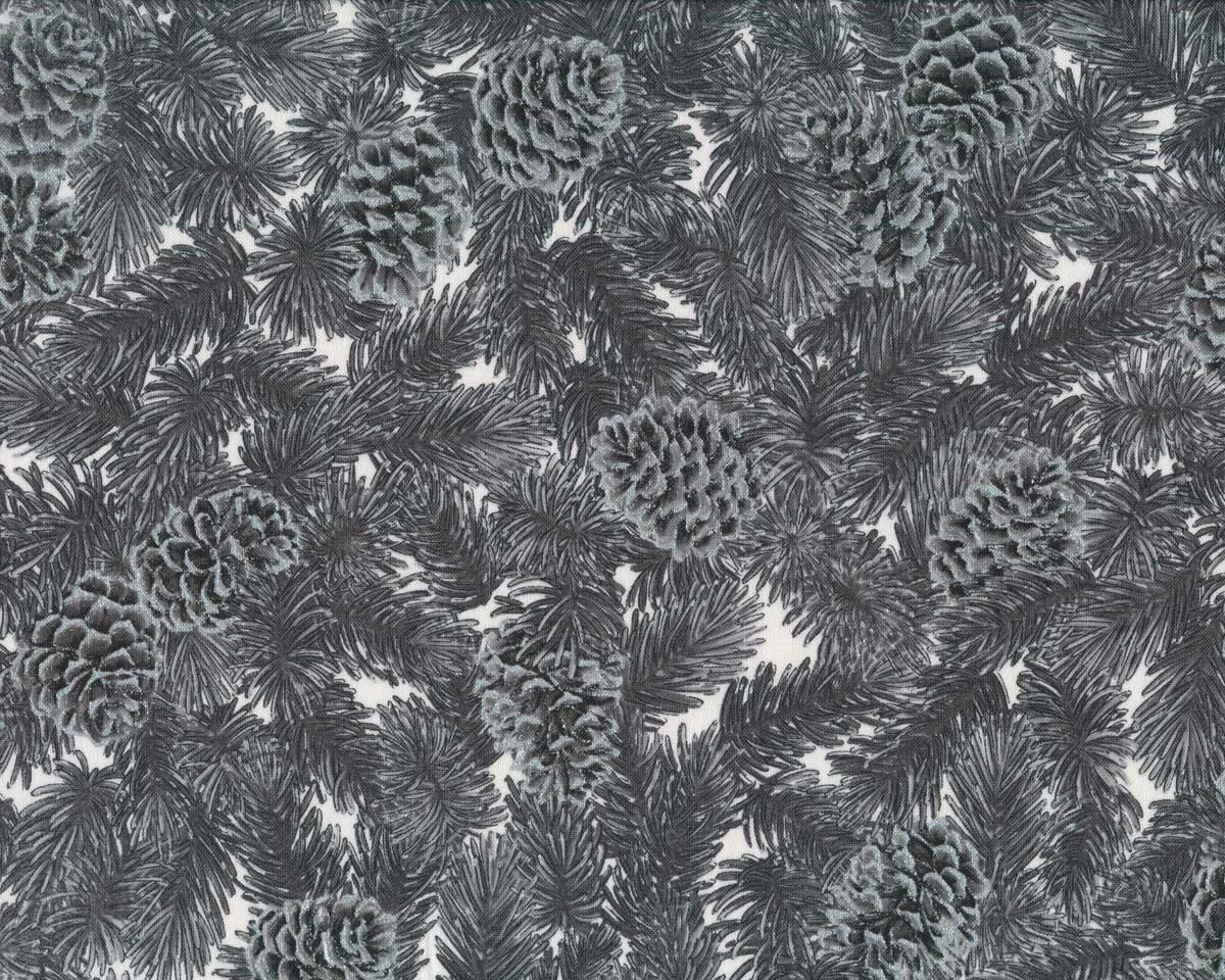 Metallic-Patchworkstoff HOLIDAY FLOURISH, Zapfen, weiß-grau, Robert Kaufman