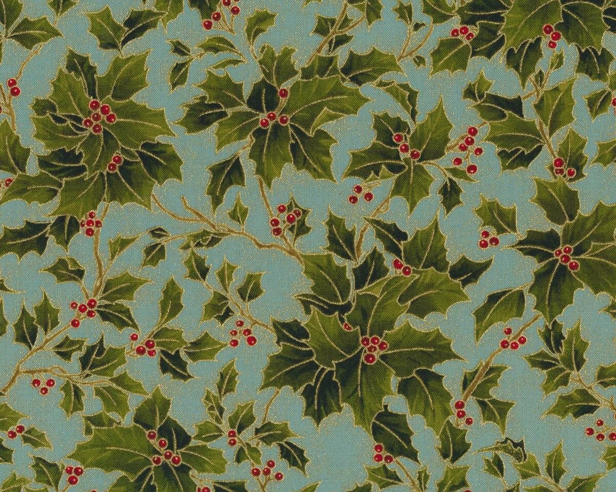 Metallic-Patchworkstoff HOLLY NIGHT METALLIC, Ilex, moosgrün-stumpfes türkis-gold, Moda Fabrics
