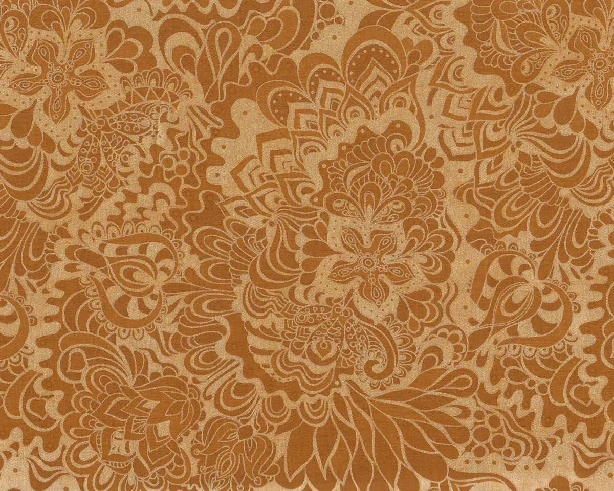 Metallic-Patchworkstoff JUBILEE, Ornament-Blumen, goldbraun