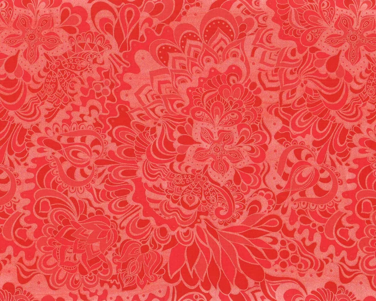 Metallic-Patchworkstoff JUBILEE, Ornament-Blumen, rot