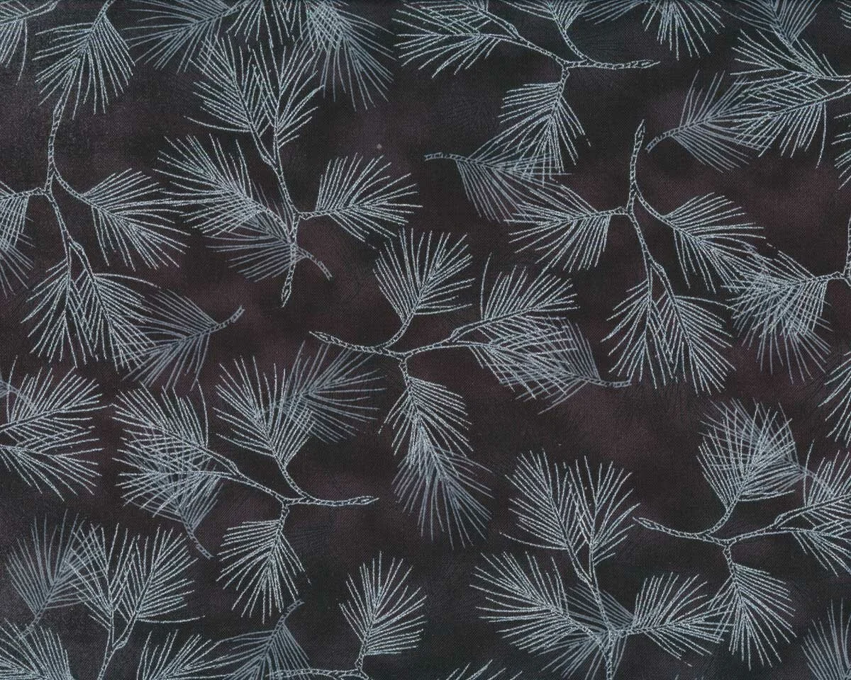 Metallic-Patchworkstoff MAGIC CHRISTMAS, Nadelzweige, anthrazit-silber metallic