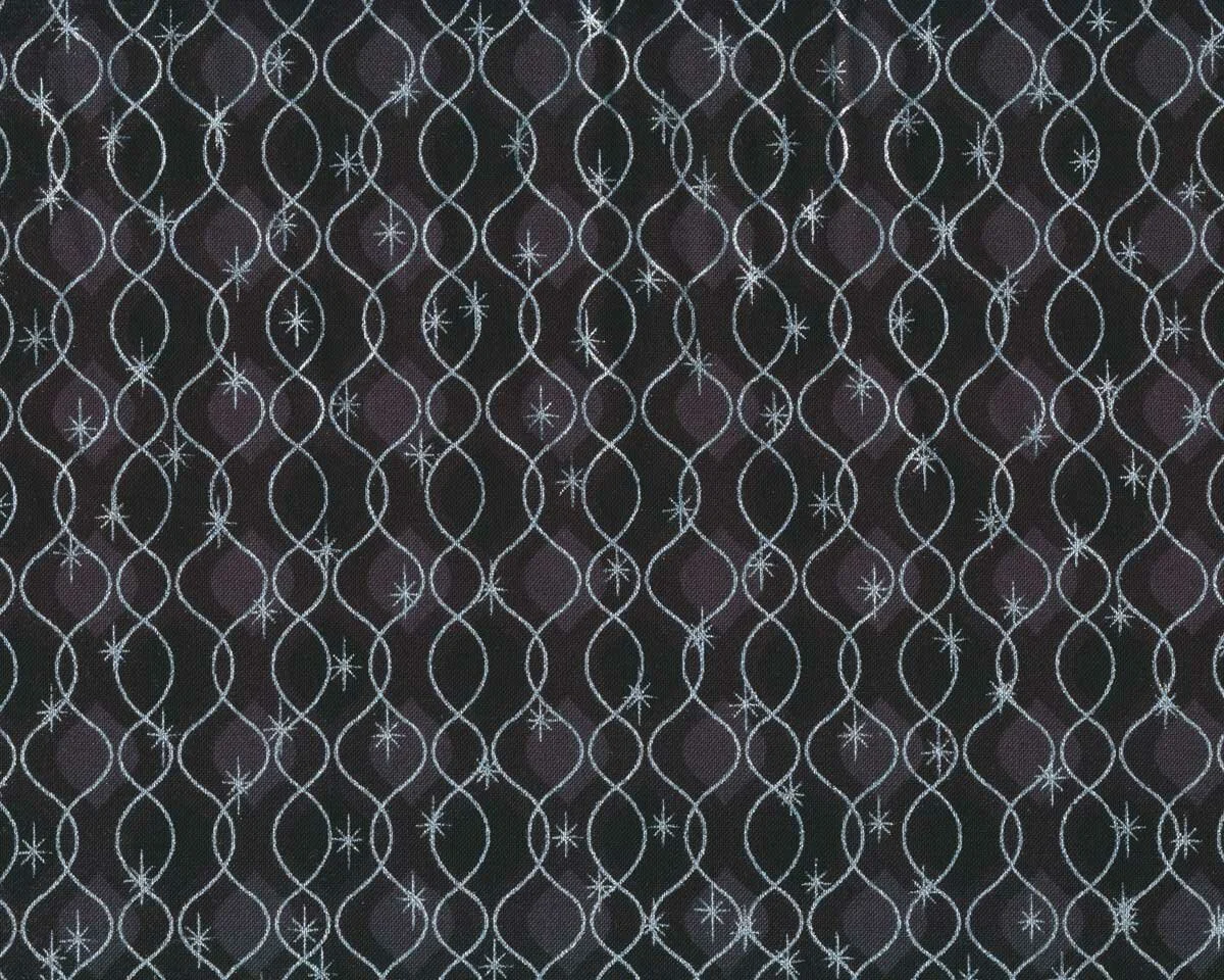 Metallic-Patchworkstoff MAGIC CHRISTMAS, Oval-Ketten, anthrazit-silber metallic