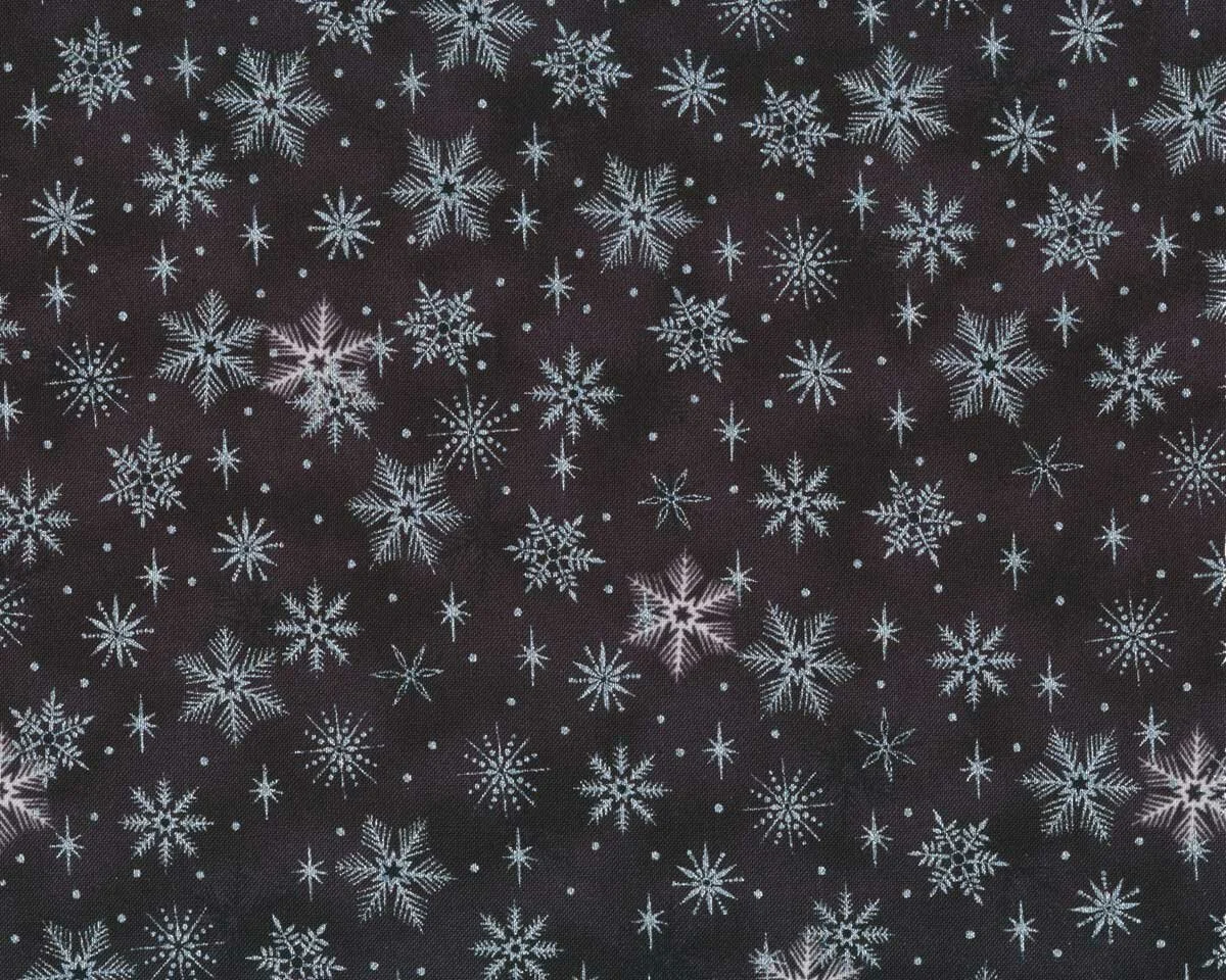 Metallic-Patchworkstoff MAGIC CHRISTMAS, Schneeflocken, anthrazit-silber metallic