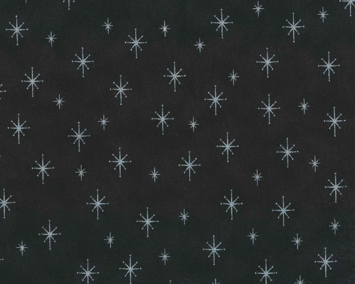 Metallic-Patchworkstoff MAGIC CHRISTMAS, Strichel-Sterne, anthrazit-silber metallic