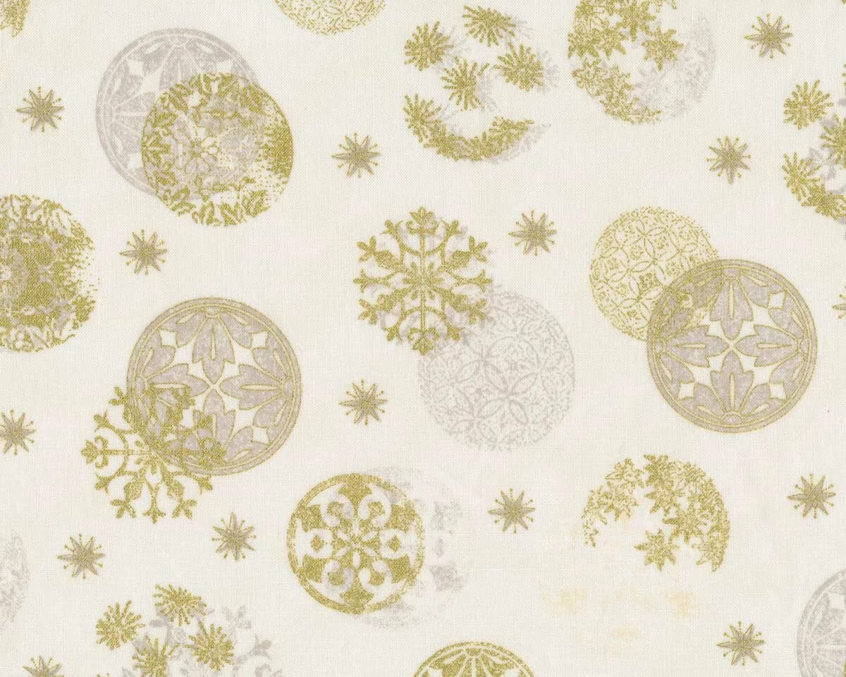 Metallic-Patchworkstoff MAGIC CHRISTMAS, Weihnachtskugeln, weiß-gold metallic