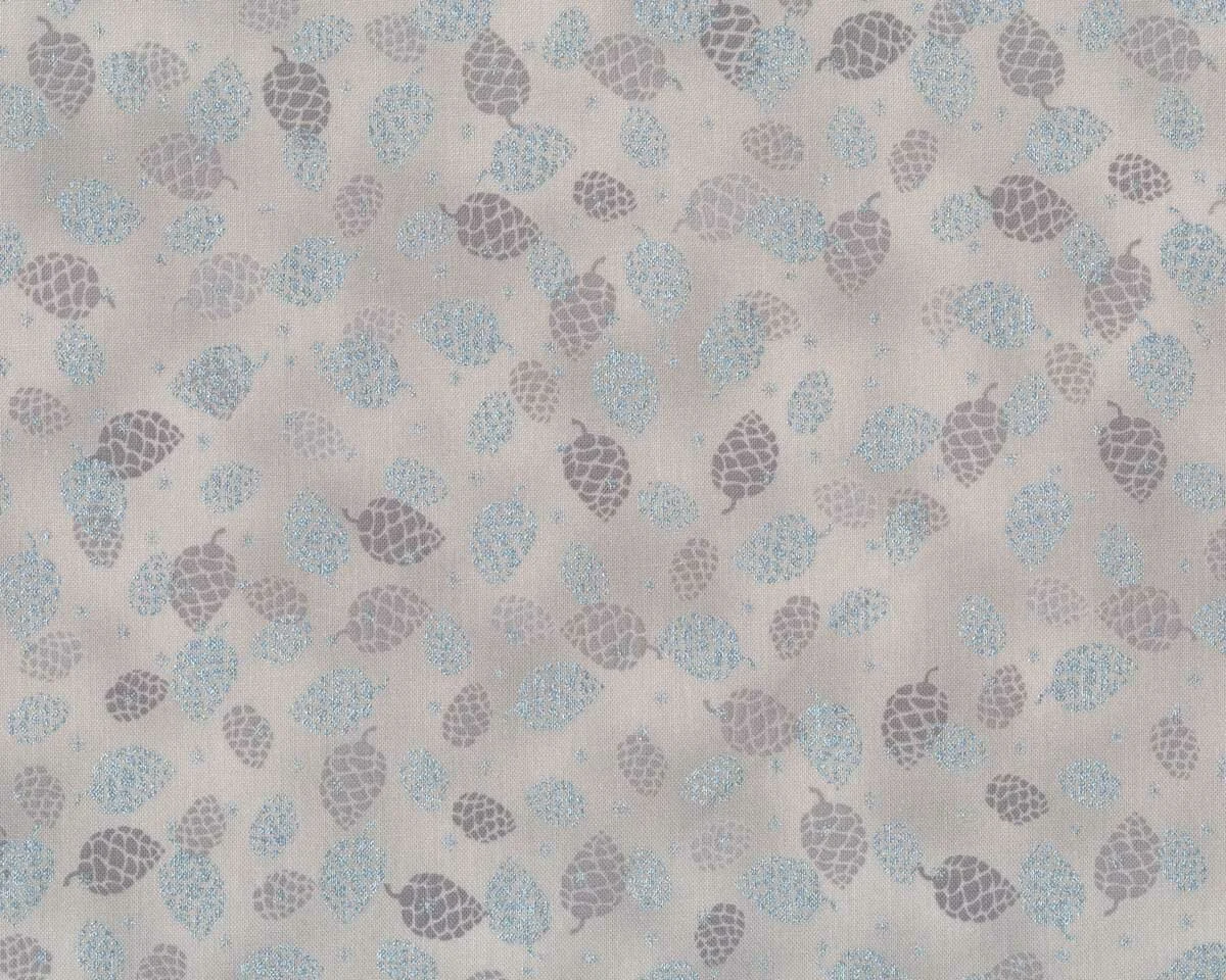Metallic-Patchworkstoff MAGIC CHRISTMAS, Zapfen, hellgrau-silber metallic