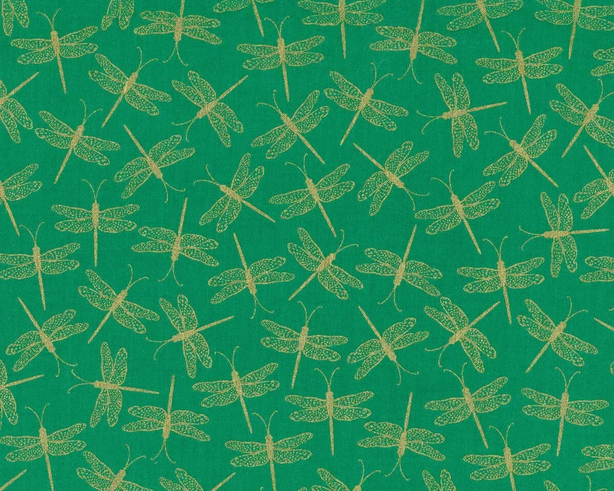 Metallic-Patchworkstoff MOONLIGHT SERENADE, Libellen, grün, Greta Lynn