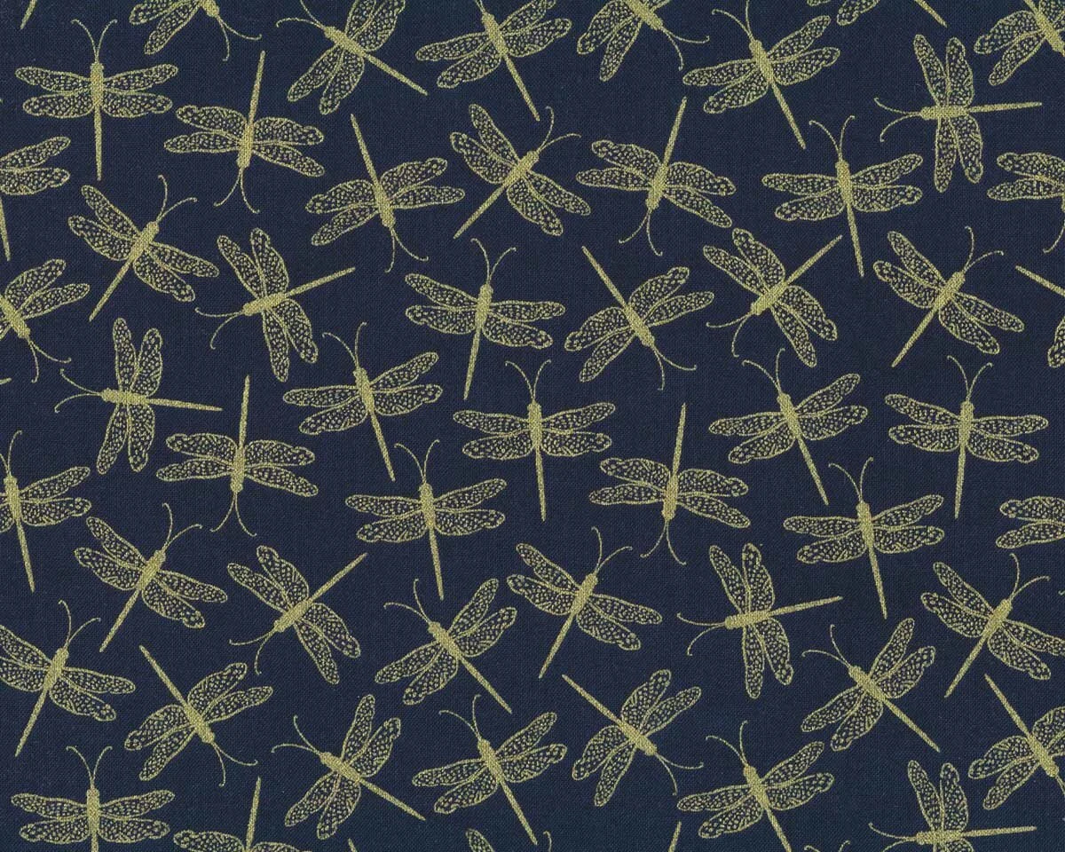 Metallic-Patchworkstoff MOONLIGHT SERENADE, Libellen, marineblau, Greta Lynn