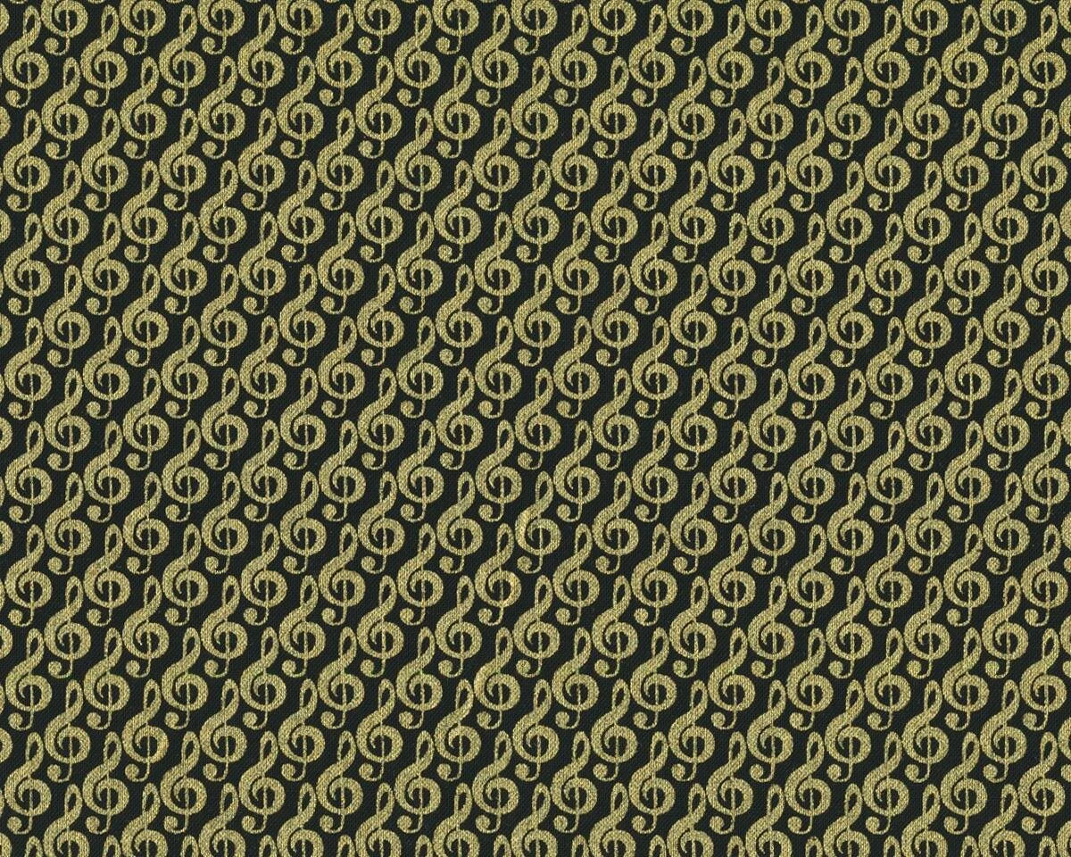 Metallic-Patchworkstoff NIGHT AT THE OPERA, Notenschlüssel, schwarz-gold metallic