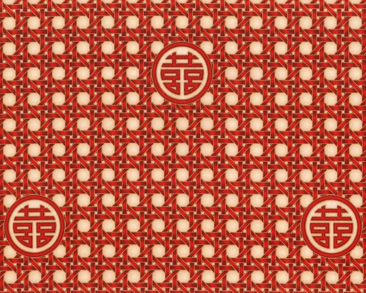 Metallic-Patchworkstoff SUMMER PALACE, Flechtmuster, creme-rot, Leesa Chandler