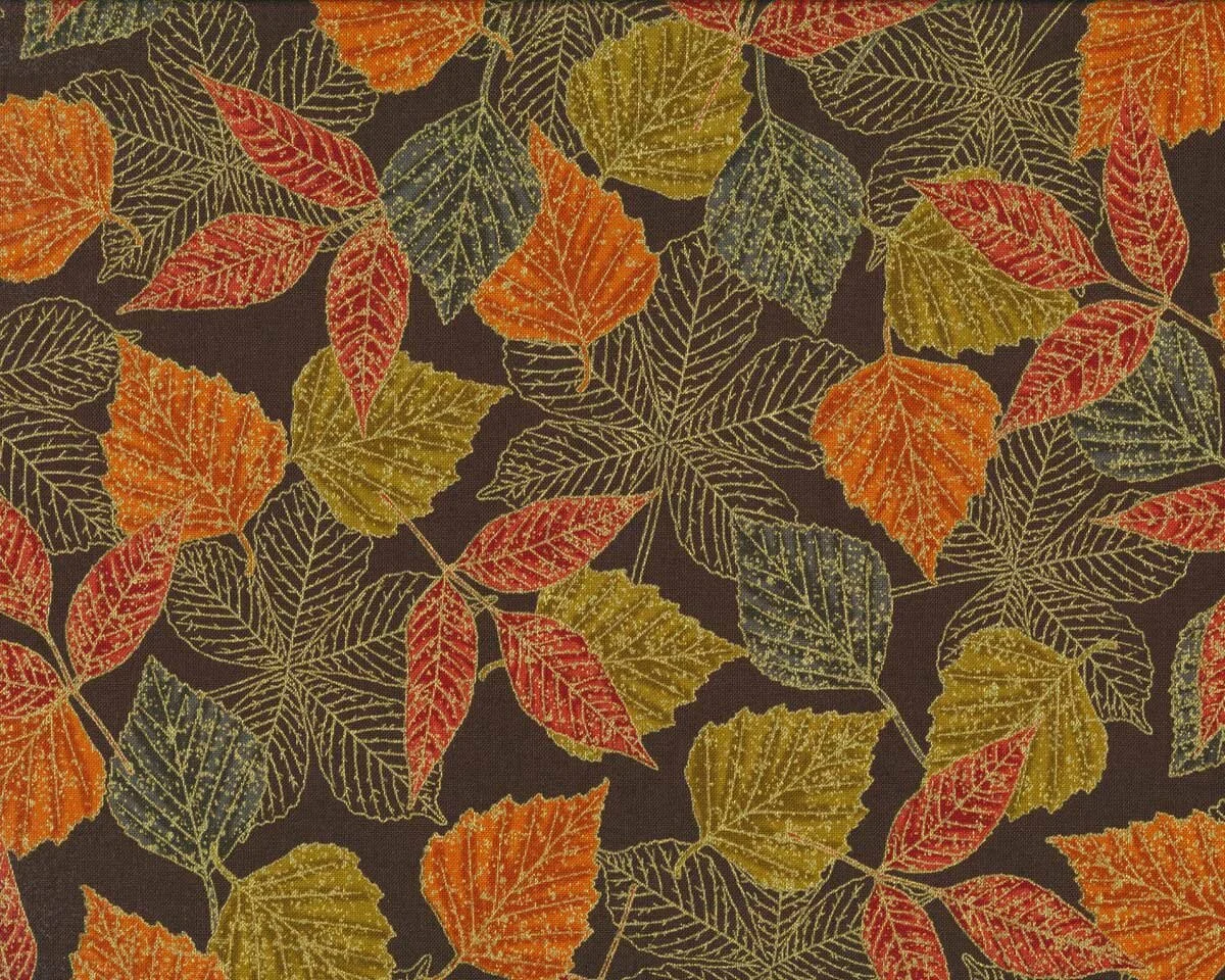 Metallic-Patchworkstoff WILDWOOD GRACE, Blätter, braun-gold, Robert Kaufman