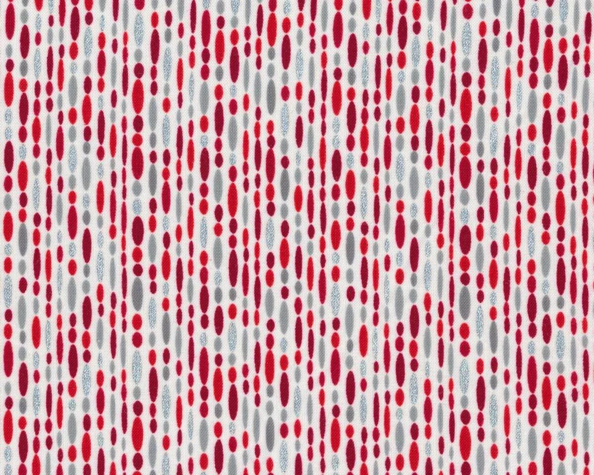 Metallic-Patchworkstoff WINTER'S GRANDEUR, Ovalketten, rot-silber metallic