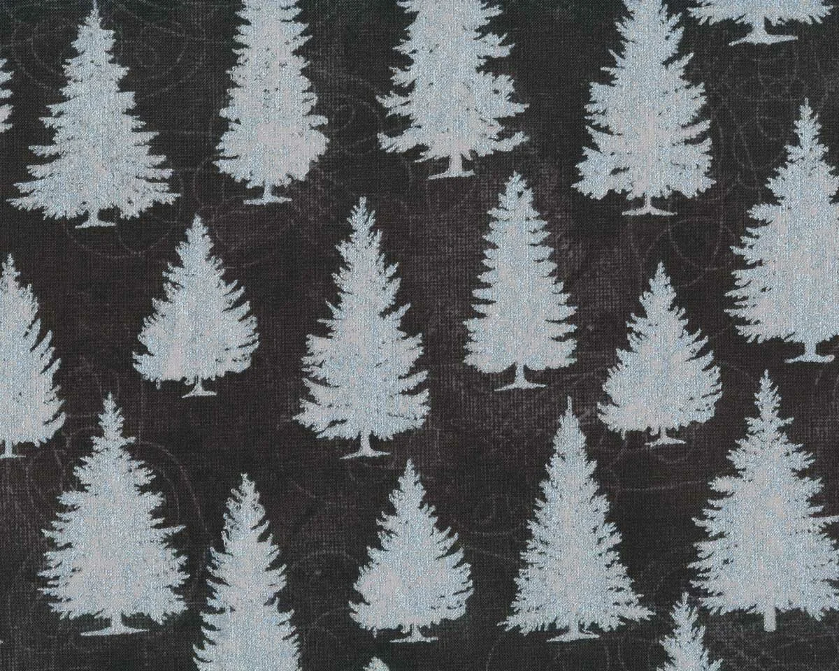 Metallic-Patchworkstoff WINTER'S GRANDEUR, Tannenbäume, anthrazit-silber, Robert Kaufman