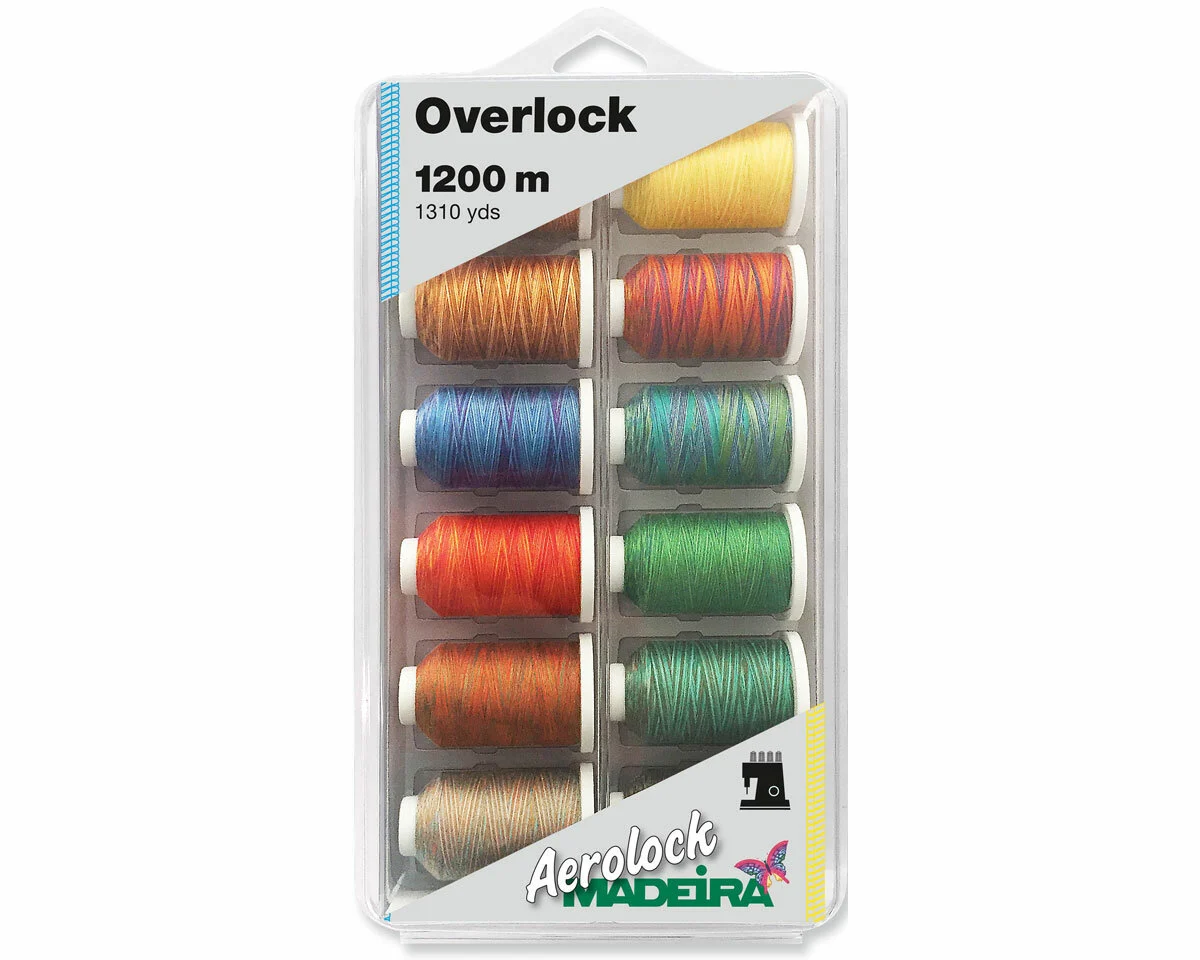 Miniking-Box Overlockgarn AEROLOCK Multicolor, 12 x 1200 m, Madeira