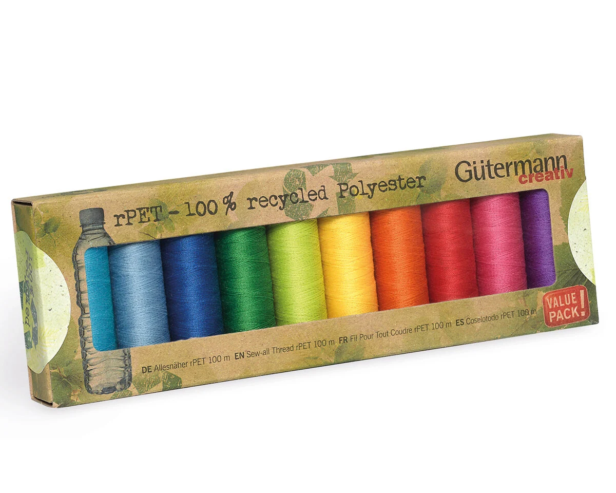 Öko-Nähfaden-Set Allesnäher rPET, 10 Garne, Regenbogen, Gütermann