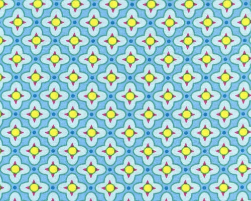 Patchworkserie "Bijoux" mit regelmäßigen Blüten, türkis