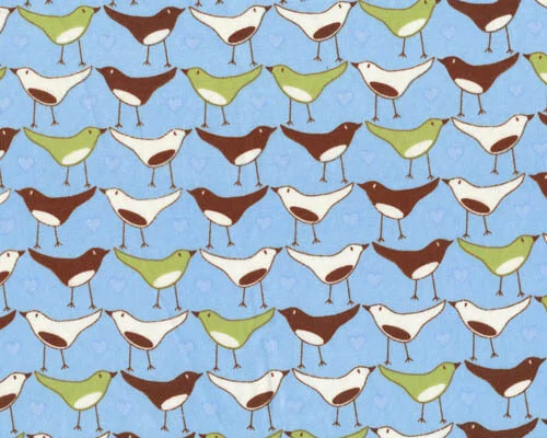 Patchworkserie "Chirp!" mit Vogelreihen, kräftiges hellblau